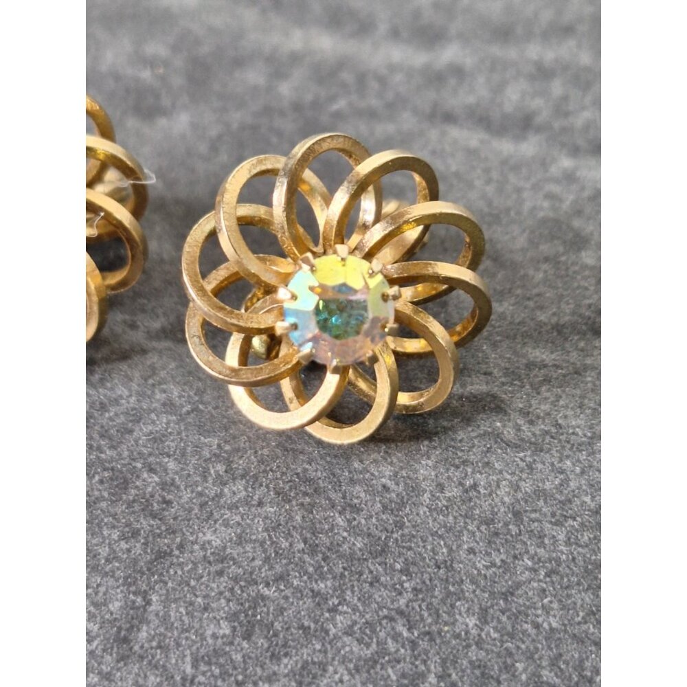 Vintage 1969 Signed Sarah Coventry  Mystic Blue Rivoli Floral Brooch & Earrings - Picture 10 of 16
